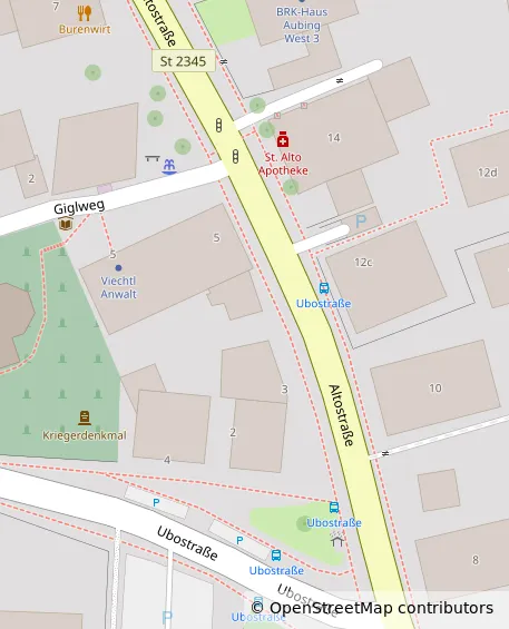 Anfahrtskarte Altostraße 14, München-Aubing